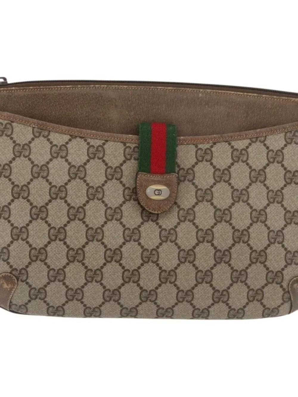 GUCCI GG Supreme Web Sherry Line Bag PVC Beige Gold 904 02 026 Auth ka4002